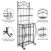 5-Tier Metal Kitchen Bakers Rack ;  Microwave Storage Rack Oven Stand with Wine Storage Organizer Workstation Black (25" x 16" x 68")