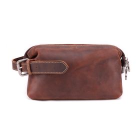 Fashionable Retro Leather Wash Multifunctional Storage Bag (Color: Brown)